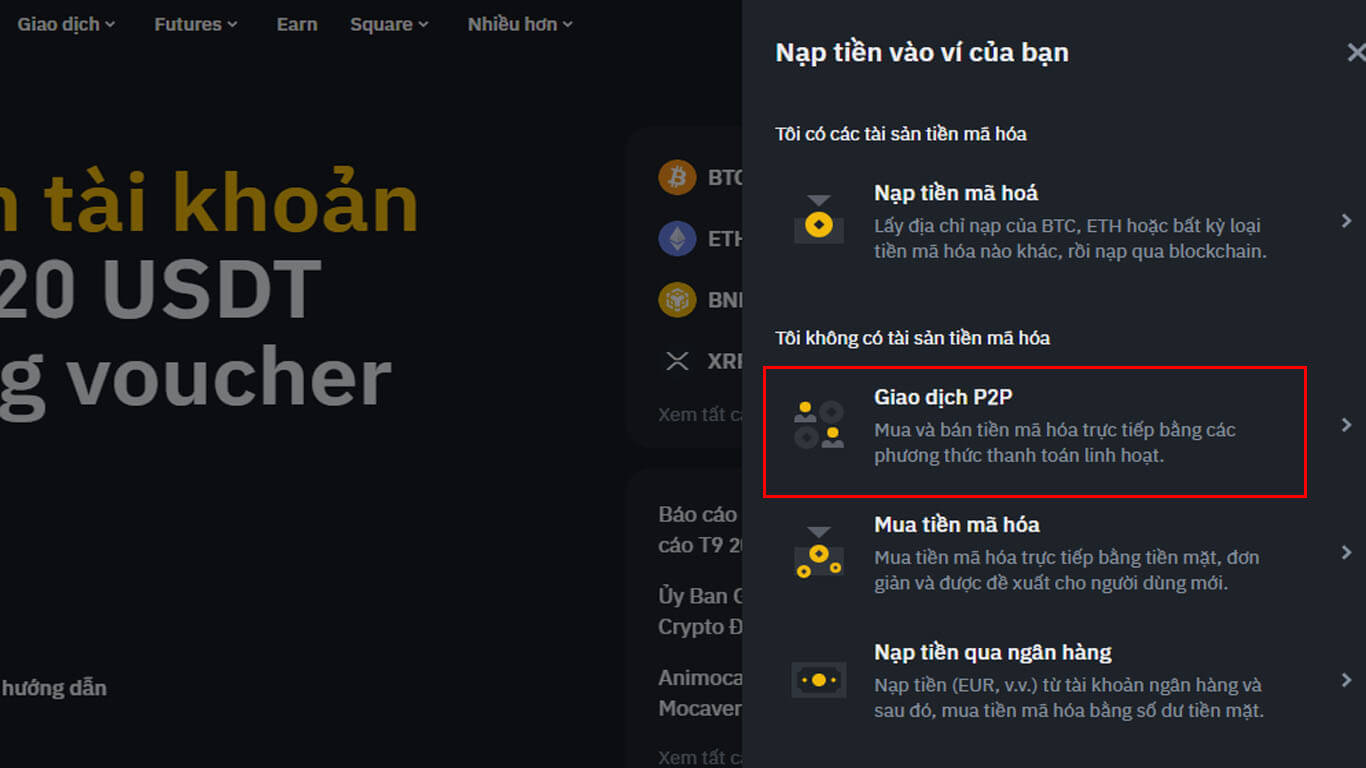 Giao dịch Binance P2p để mua USDT nạp tiền Iwin Club
